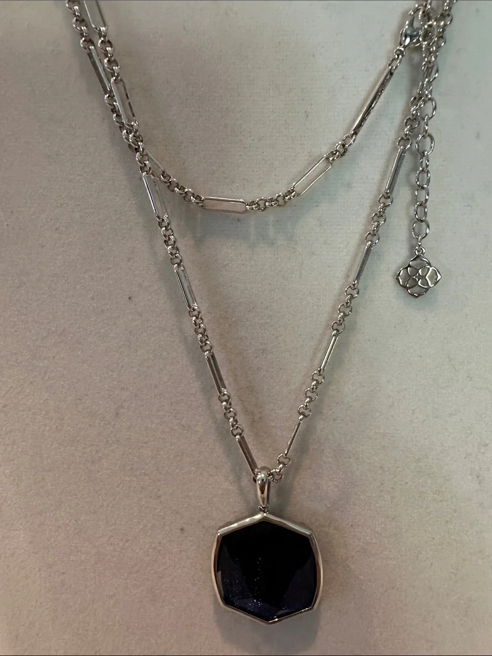 Kendra Scott Silver Layered Necklace with Sparkle Blue Pendant